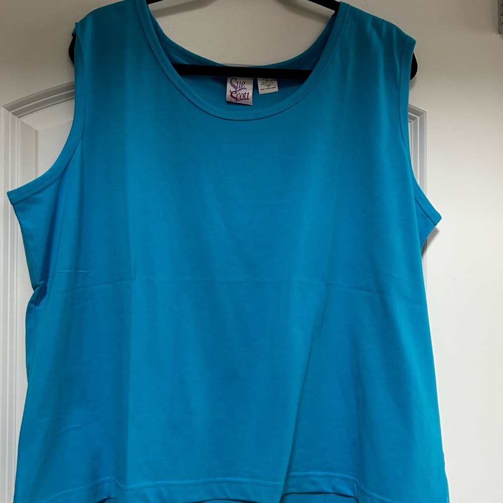 NWOT Sue Scott Womens Sz 1X Scoop Neck Sleeveless Tank Top Aqua Cotton Blend